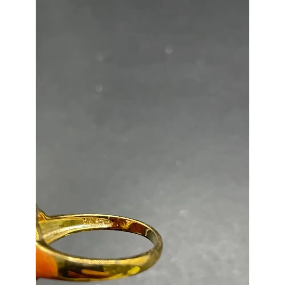 Vintage 925 Sterling Silver Gold Vermeil Clear CZ Solitaire Ring Size 9.75